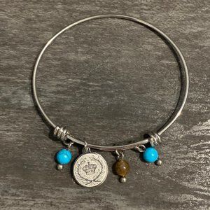 Bangles Bracelet Silver Tone - Crown Charm & Stone